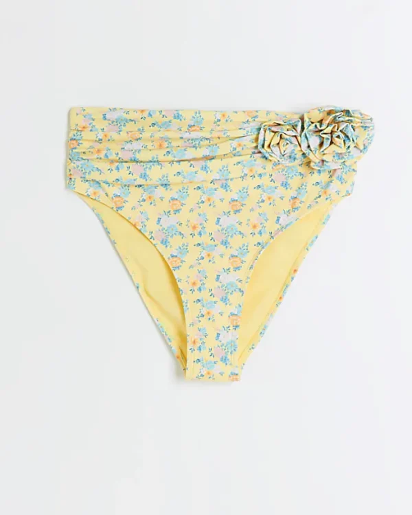 Yellow high wasted corsage bikini bottoms