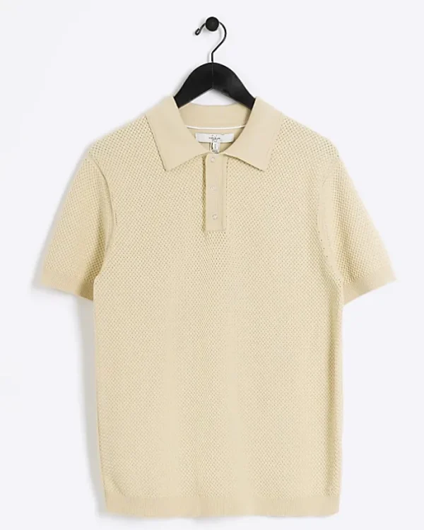 Yellow slim fit textured knit polo