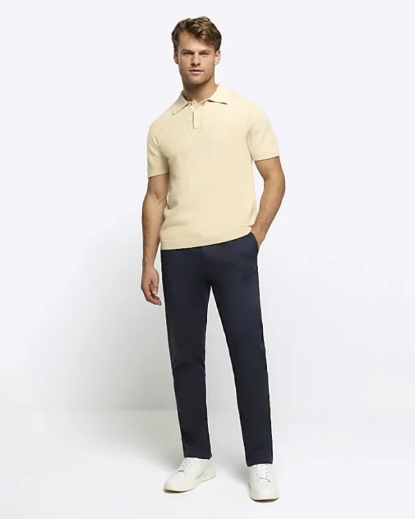 Yellow slim fit textured knit polo